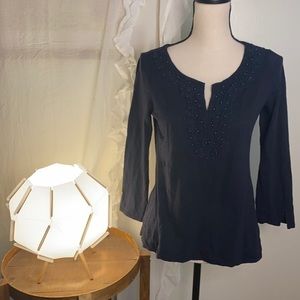 Banana Republic Beaded‎ Neckline 3/4 Sleeve Top Size Small